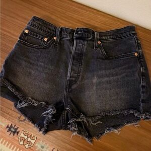 Levi's Washed Black Frayed-Hem Denim Shorts